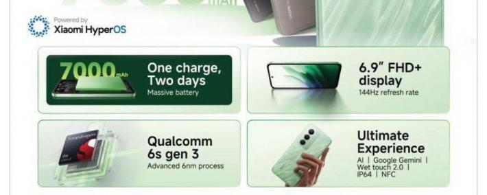 小米(mǐ) REDMI 15 5G 手机完(wán)整(zhěng)参数曝光：驍(xiāo)龙 6s Gen 3 + 8G + 256G